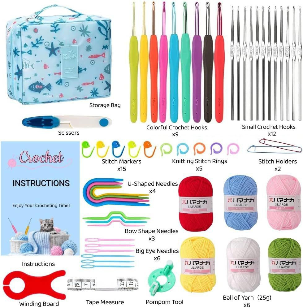 【READY STOCK】68 pc crochet set Complete beginner crochet kit Wool crochet material package Crochet suitable for beginner
