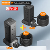 TESSAN SG - SG Safety Mark 8 or 12 Outlets Extension Cord Tower with USB Type C  Surge Protector Multi Tower Socket Power Strip