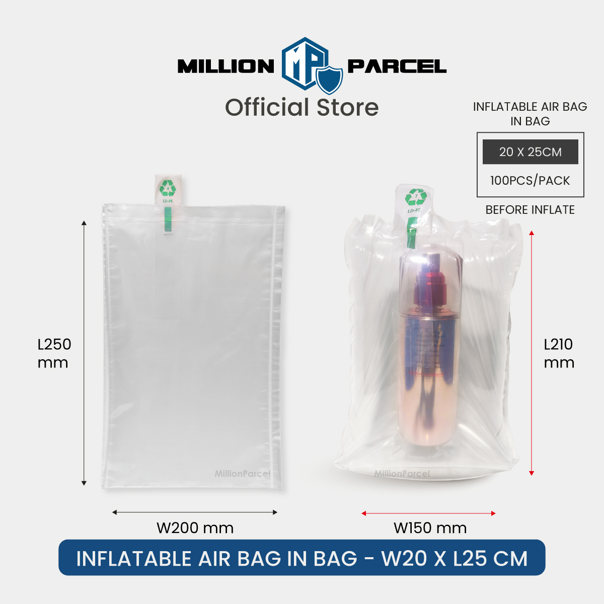 MillionParcel Inflatable Air Bag in Bag | Inflatable Air Cushion Bag | Air Pillow Packaging | Void Fill Air Bag | Bubble Wrap Style Protective Packaging