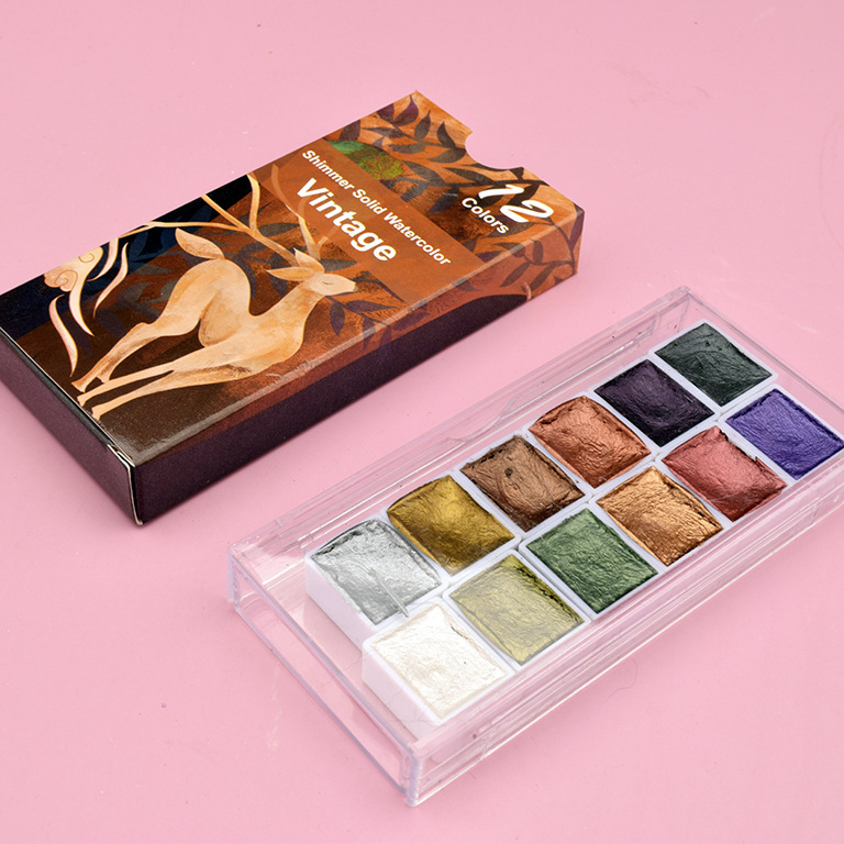 Solid Watercolor Paint Set Metallic Glitter Plastic Box Watercolor Pigment 6/12Colors Painting Pigment Set School
