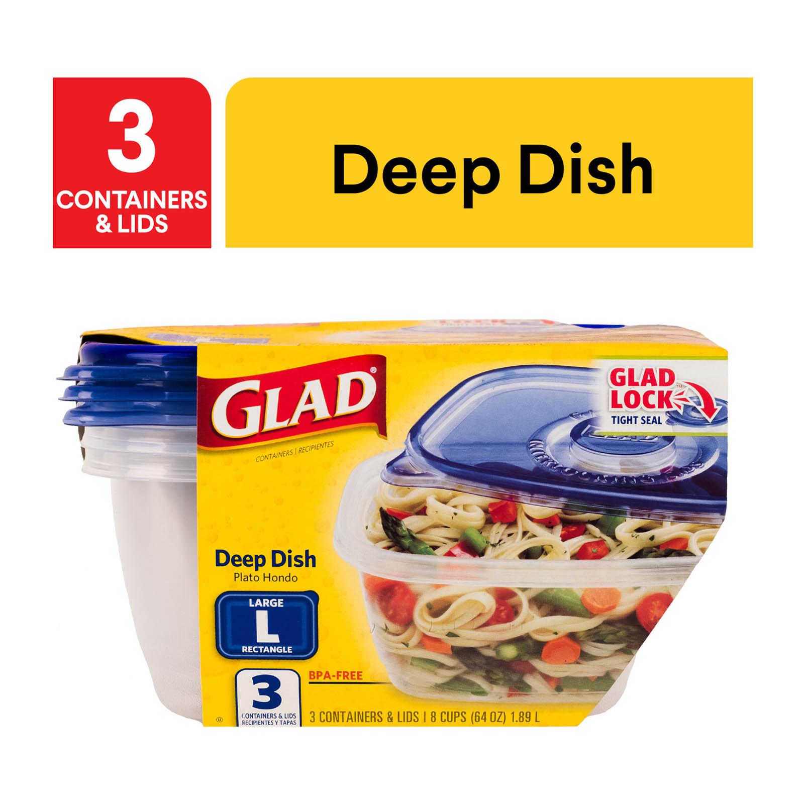 Glad Deep Dish Food Storage Containers & Lids, 64 oz - 3 pack