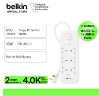 Belkin SRB002af2M-MY 6-Outlet Surge Protector with USB-C and USB-A Ports 2M