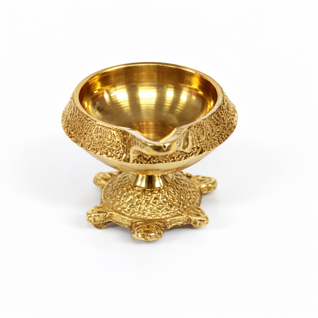 Traditional Brass Kubera Deepam with Tortoise Base | Kuber Diya Oil Lamp for Pooja Diwali Vastu Rituals & Festive Gifting (1 Pc | Size - 2.5*2 inch)