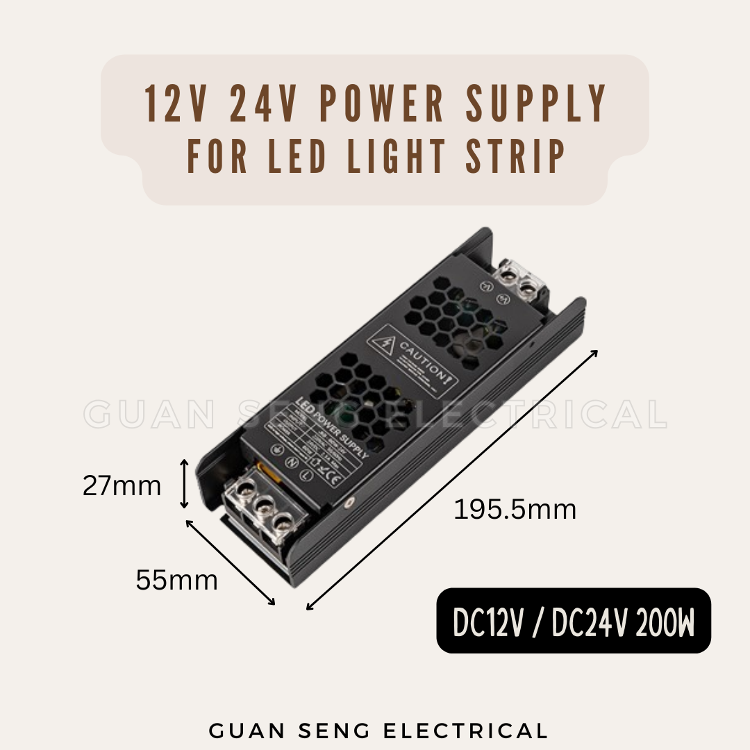 12V 24V Premium Slim Power Supply Driver for LED Strip | Guan Seng Electrical