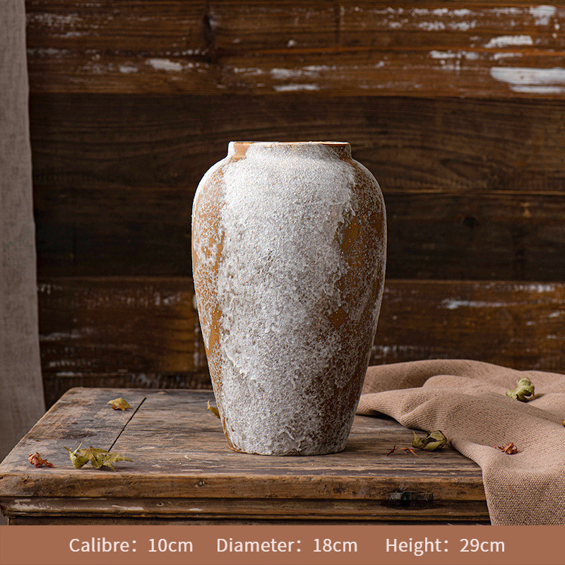 Vintage Ceramic Basin Wabi-Sabi Style Decorative Ornament Entrance TV Cabinet Flower Arrangement Hydroponic Ceramic Vase
