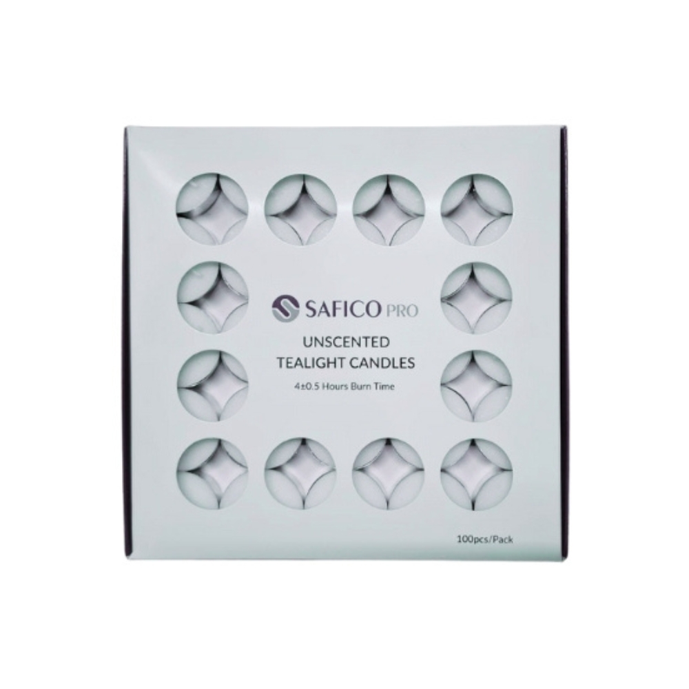Safico Pro Tea Light Candle 4Hour Burn Time 100Pcs/Box White