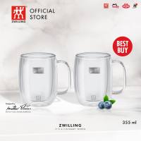 ZWILLING Sorrento Plus Set of 2 Coffee Cup with Handle 355ml / 12oz Double Wall Borosilicate Glass