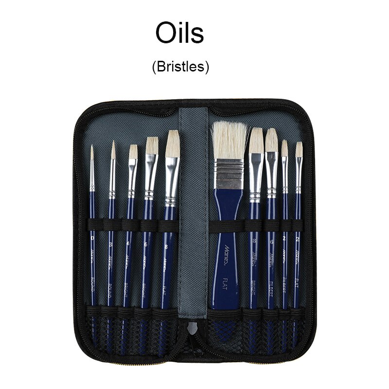 MARIES Paint Brush Set 10 PCS Watercolour Acrylic Gouache Oil Painting Brush Set