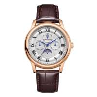 Solvil et Titus Classicist Multi-function Day/night Quartz in Silver White Dial and Brown Leather Strap Men Watch W06-03322-003