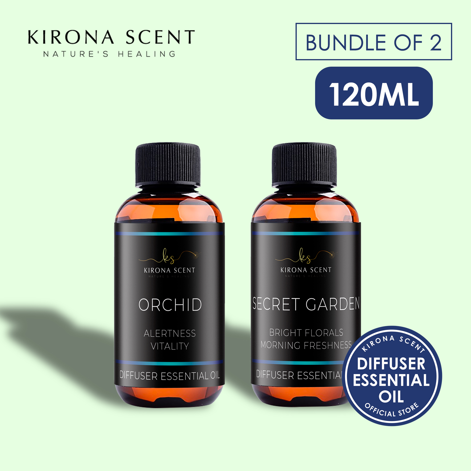 [KIRONA SCENT] 120ML Diffuser Essential Oil | Bundle of 2 | Water Soluble Essential Oil | Suitable For Aroma Diffusers Air Revitalizers Air Purifiers Humidifiers | Luxury Hotel & Shopping Mall Scents