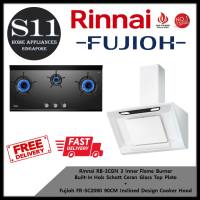 Rinnai RB-3CGN 3 Inner Flame Burner Built-In Hob Schott Ceran Glass Top Plate + Fujioh FR-SC2090 90CM Inclined Design Cooker Hood BUNDLE DEAL - FREE DELIVERY