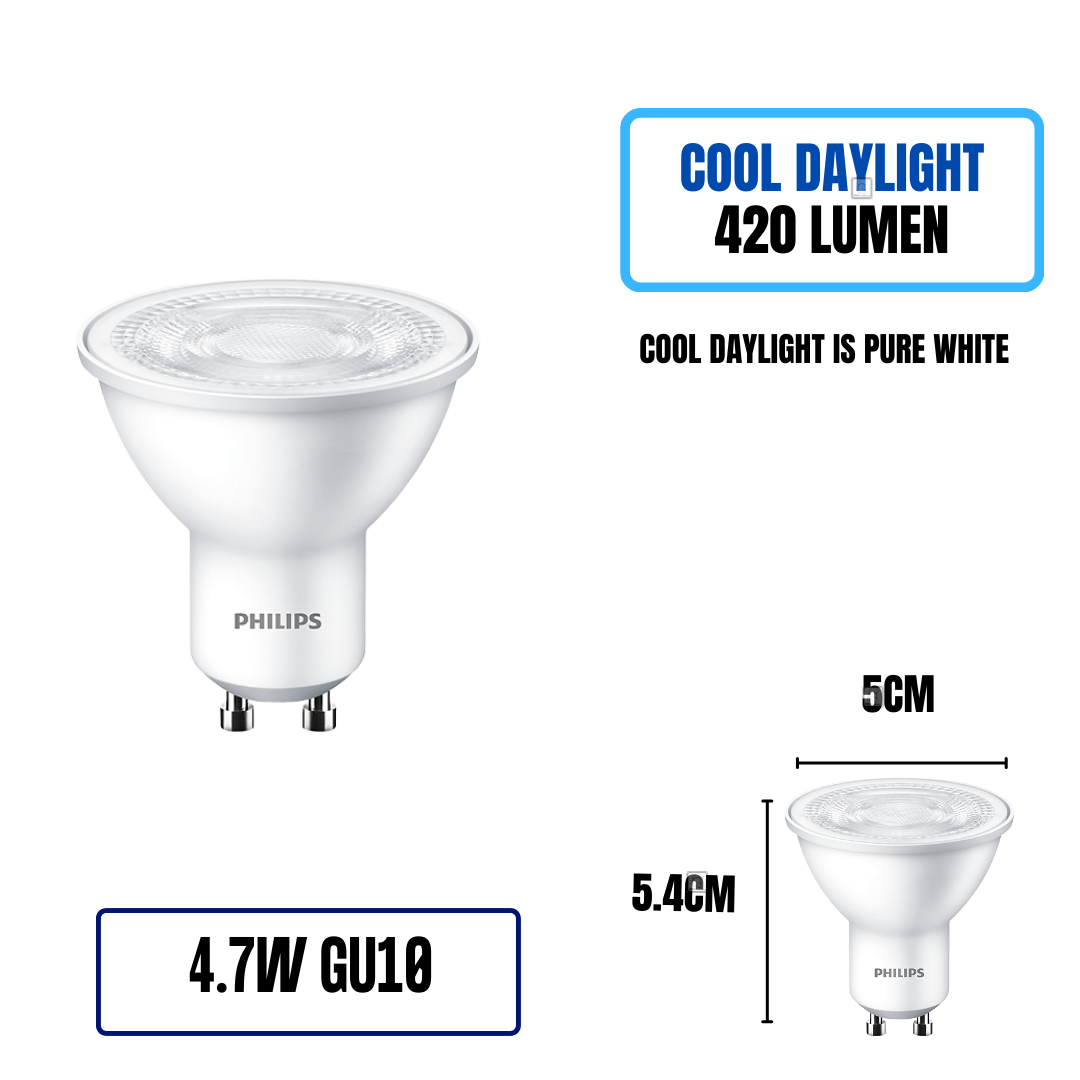 [3 Year Warranty] [Authorized Dealer] Philips GU10 LED Spotlight Bulb Philips Essential LEDspot MV 4.7W GU10