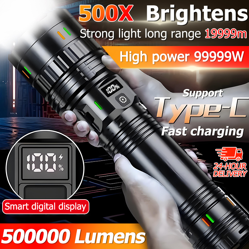 ✨500X Brightens✨P50 big flashlight TYPE-C rechargeable torchlight ultra bright waterproof torch light super bright powerful torchlight flashlight waterproof flashlight rechargeable 手电筒