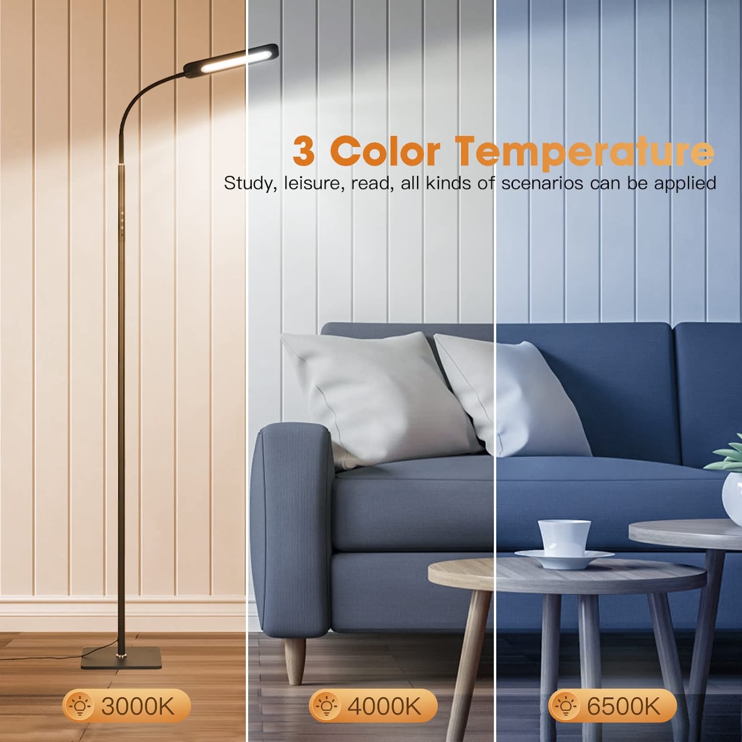 Remote control adjustable LED floor lamp height adjustable modern standing lamp 10 brightness levels and 3 color temperatures 14W adjustable suitable for bedroom office piano table reading bedside living room