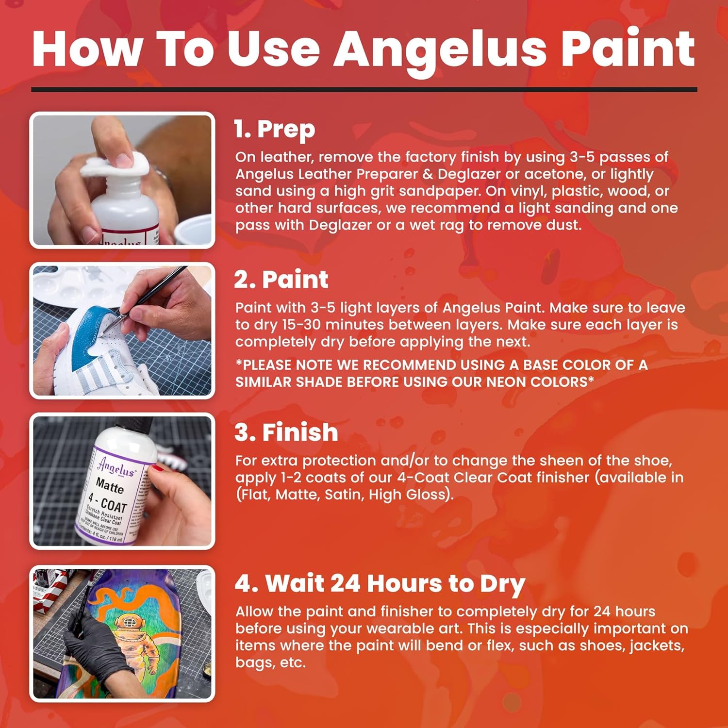 Angelus Acrylic Leather Paint Best Sellers Kit Flexible Paint For Shoes Sneakers Leather Canvas Furniture and More - 12 Colors (1 oz Each)