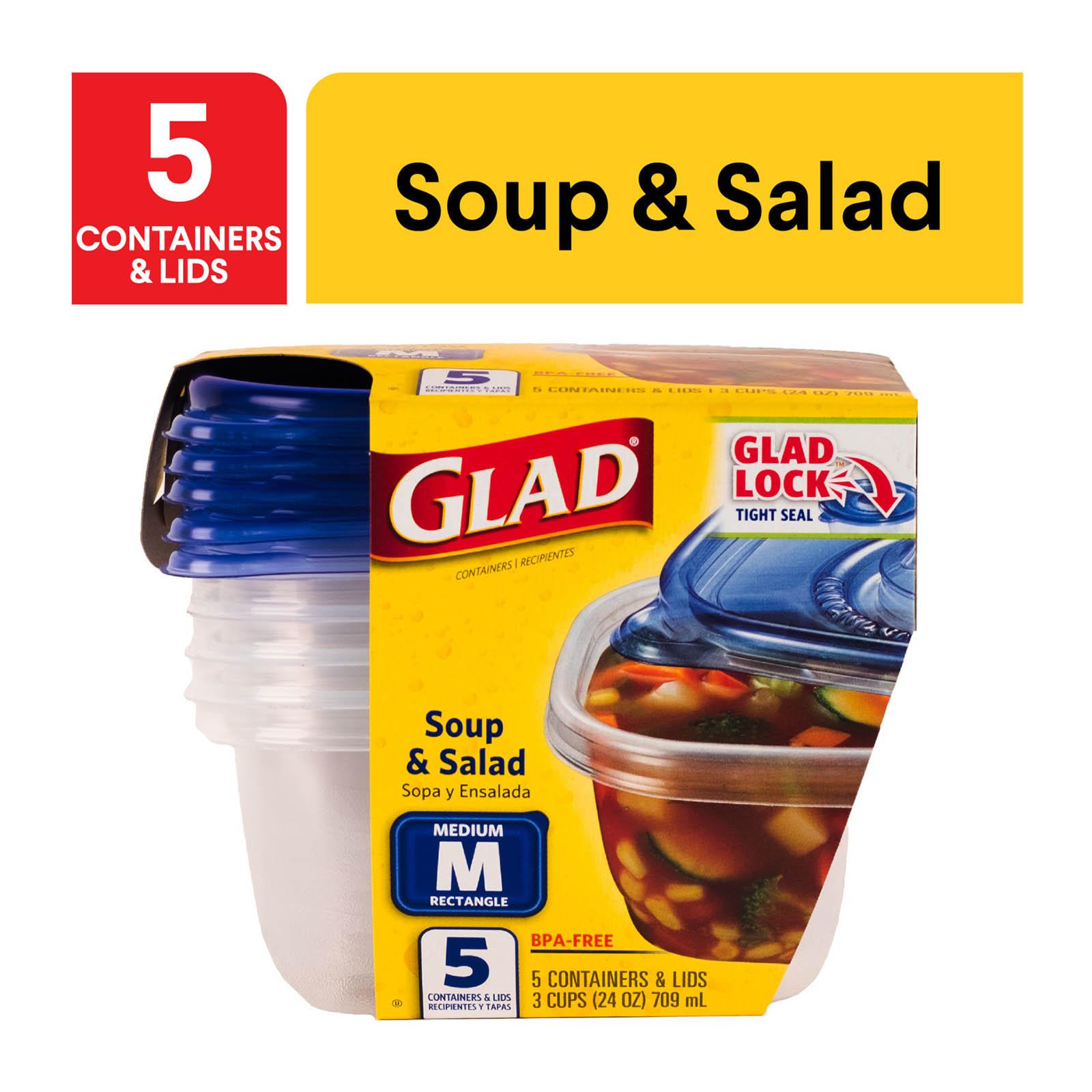 Glad SoupandSalad M size, 5 containers