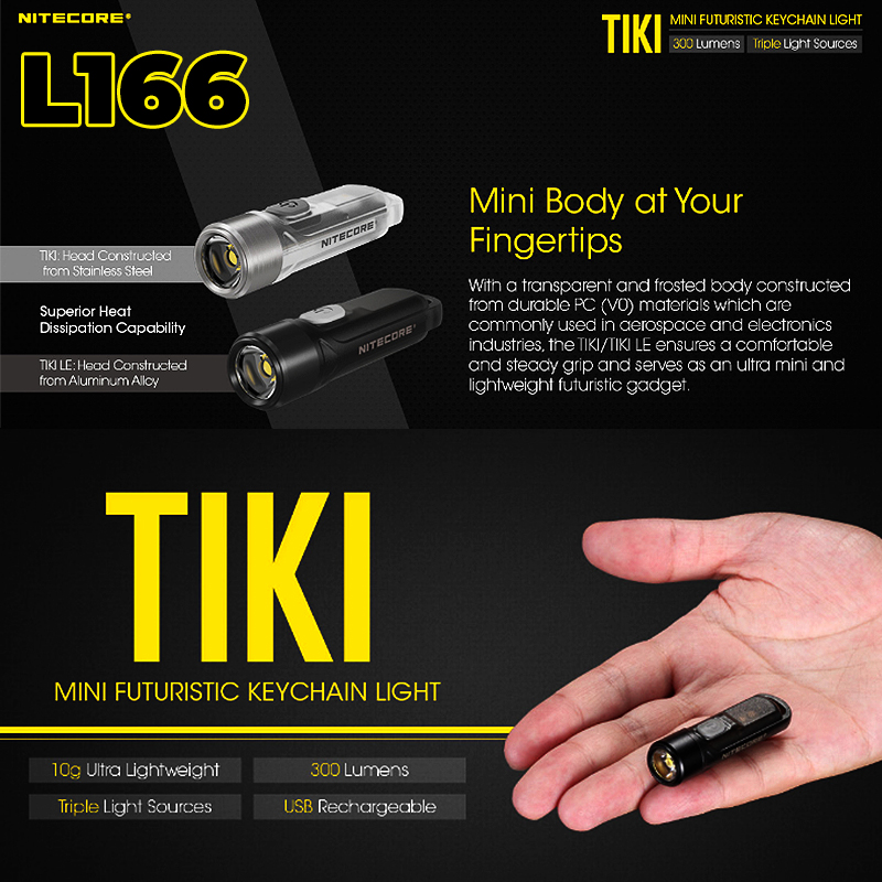 [SG SELLER] Nitecore TIKI Torch light USB Rechargeable LED Key Chain Flashlight (Blue / Red Warning Signal)
