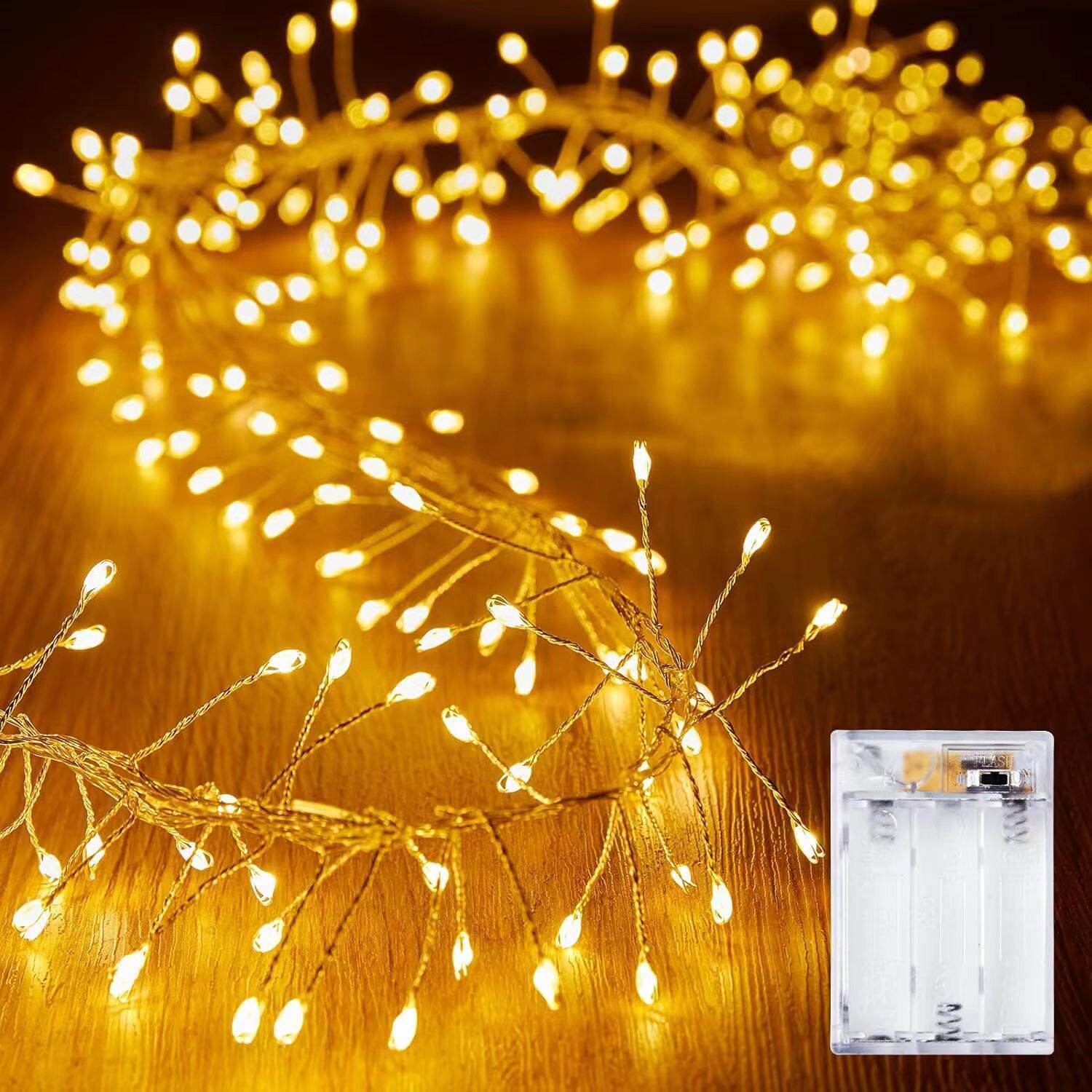 Battery Operated LED Fairy Lights 300CM100LEDs/600CM200LEDs String Lights Waterproof Silver Wire Starry Firefly Lights for DIY Wreath Home Indoor Outdoor Christmas Decorations Multicolor
