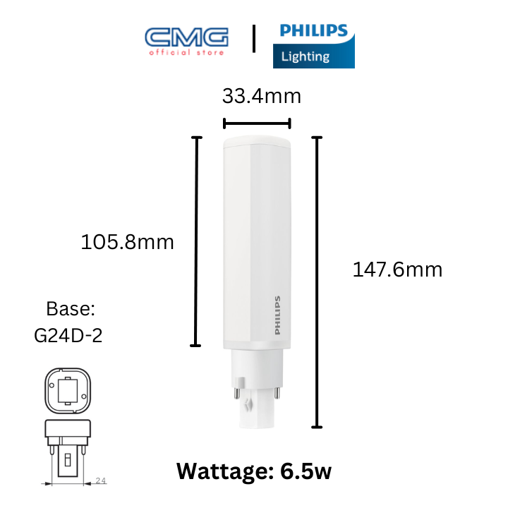 Philips LED 2 Pin PLC / PL-C 6.5w/7.5w/9w/11w 2P G24D-2/G24D (Cool Daylight/Warm White/Cool White)