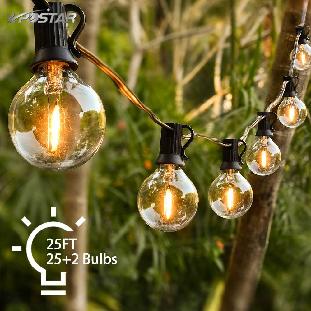 25FT Fairy String Light G40 LED Globe Party Garland String Light Warm White 27 Clear Vintage Bulbs Decorative Outdoor Backyard
