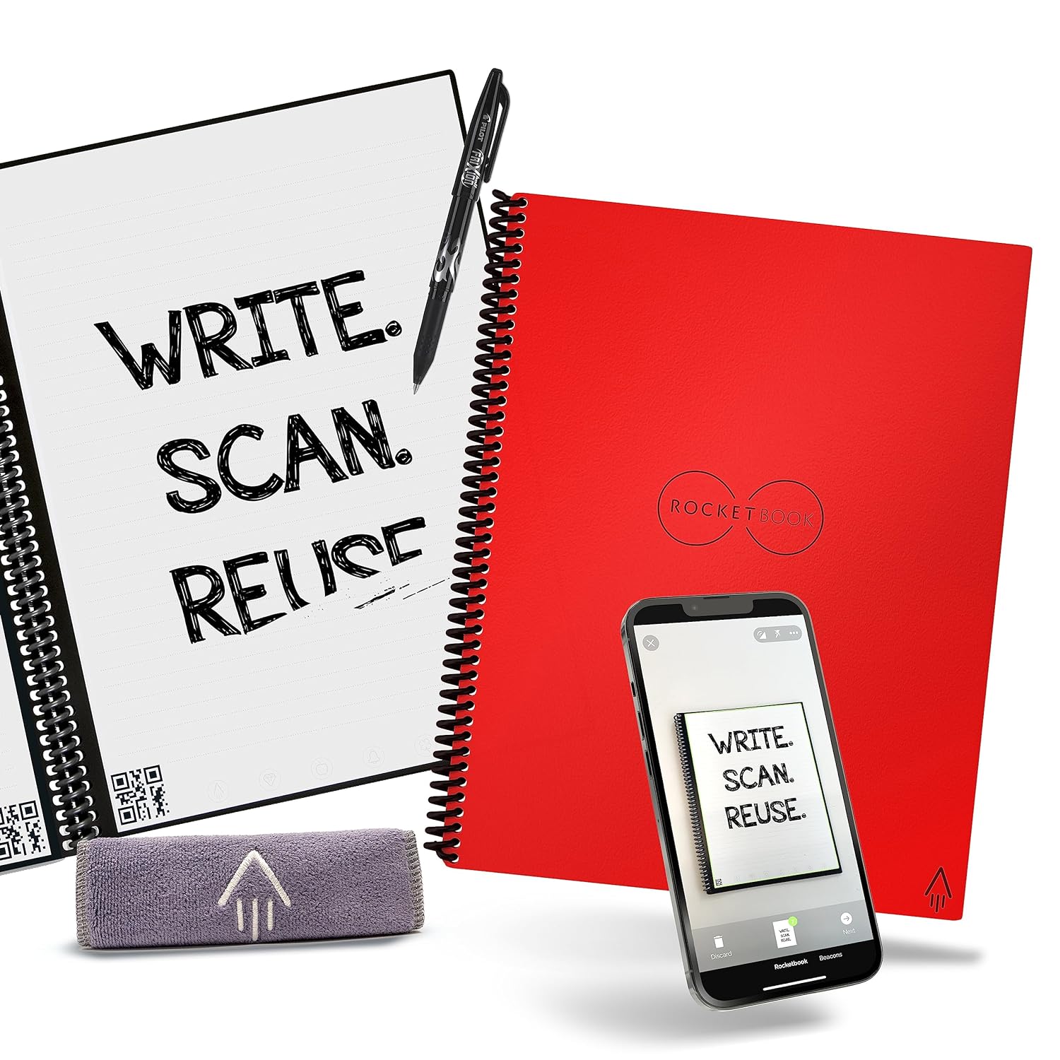 Rocketbook Core - Smart Reusable Notebook with 1 Pilot Frixion Pen and 1 Microfiber Cloth