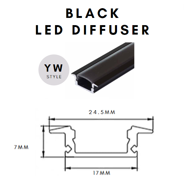 BLACK LED Strip Light Diffuser Channel Aluminium Profile 1meter Surface Mount Recessed