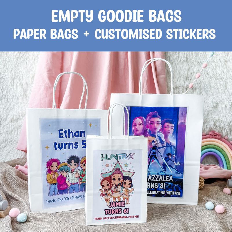 [SG INSTOCK] Empty Kraft Paper Bag with Customised Sticker / Kids Goodie Bags / Children Birthday Party Gift Bag / Kpop Demon Hunter Saja Boys Huntrix