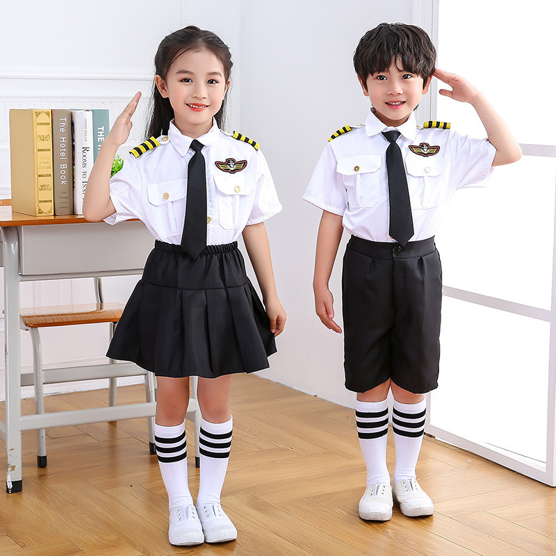 Trẻ Em Trang Phục Phi Công Tiếp Viên Đội Trưởng Phi Công Đồng Phục Phi Công Cosplay Chàng Trai Cô Gái Hàng Không Show Suits