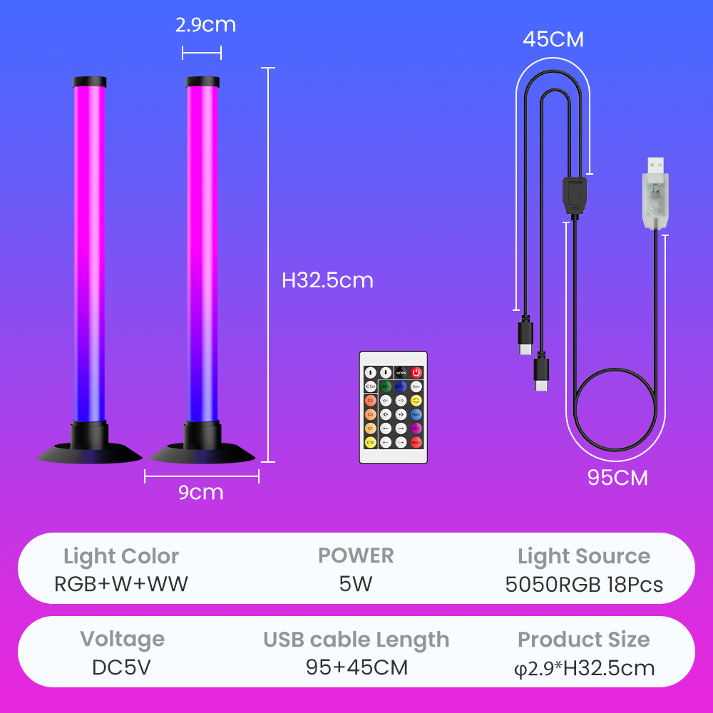 2Pcs RGB Smart Light Bar with APP&Remote Control Music-Follow Desktop Ambient Light TV BackLight