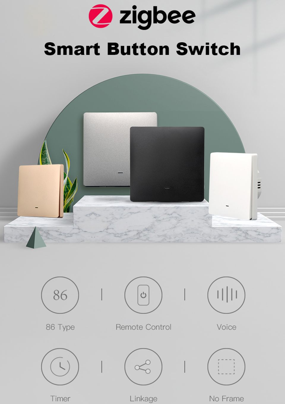 Zemismart Tuya Zigbee Light Switch, Smart Wall Push Relay Light Switch, Alexa Echo Light Switch Neutral Light Switch Nút bấm vật lý Light Switch, 20A Máy nước nóng/AC Switch Tuya Zigbee Hub Required