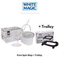 White Magic PURE Spin Mop Set / Handpress Mop / Made in Taiwan / Red Dot Design Award / Trolley Bundle (add-on available) / 1 Year Bucket Warranty
