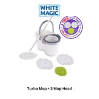 [New Model] White Magic TURBO Hand Press Spin Mop Set (with 1 microfiber mop heads) / Dual Spin Model / 1 Year Bucket Warranty