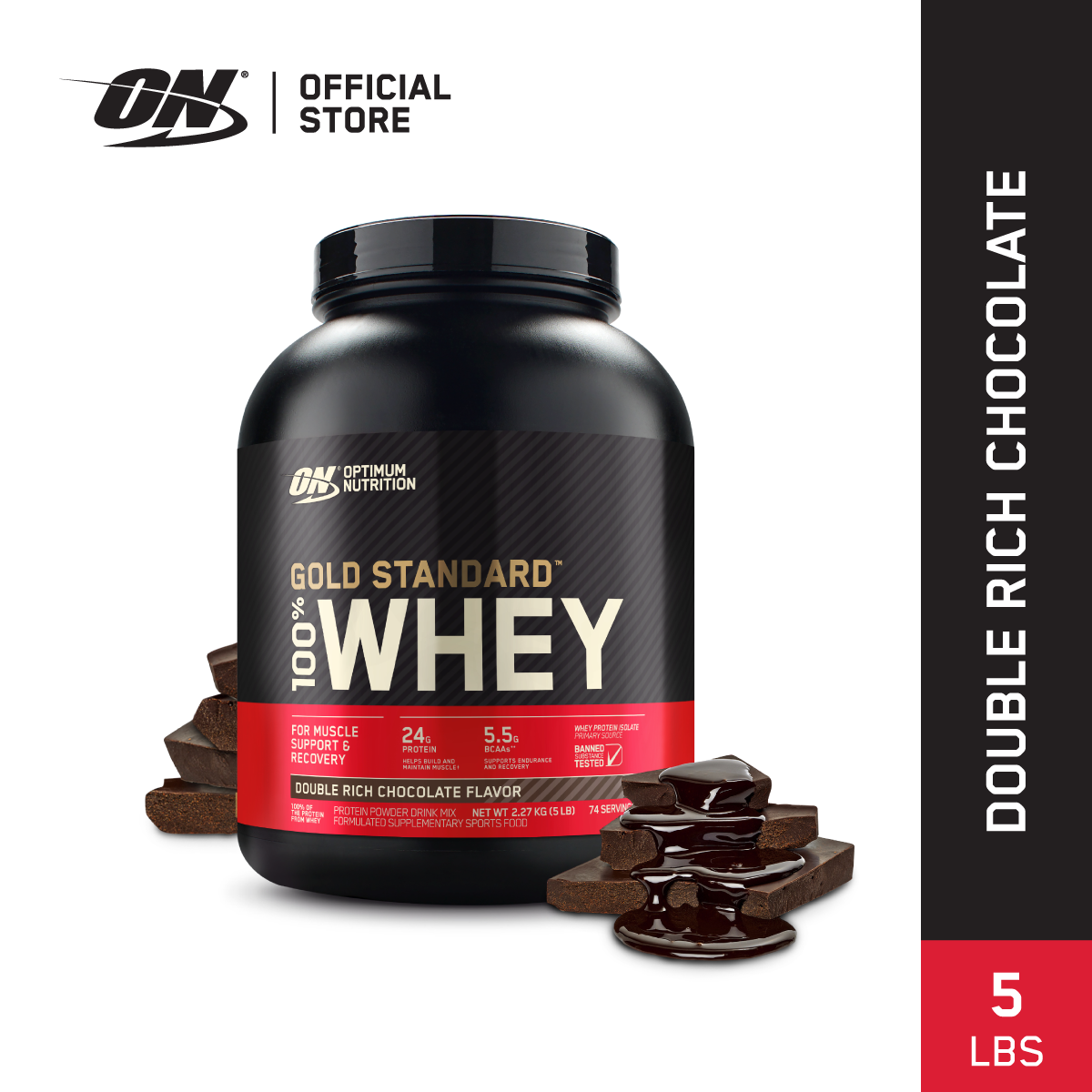Optimum Nutrition Gold Standard 100% Whey Protein 5 LBs | Double Rich Chocolate | Primary Source Isolate