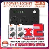 🔥Bundle of 2🔥 LDNIO SK3662 Power Socket with UK 3 Pin + 6 USB Charger 5V 3.4A Surge Protector 2 Meter Power Extension