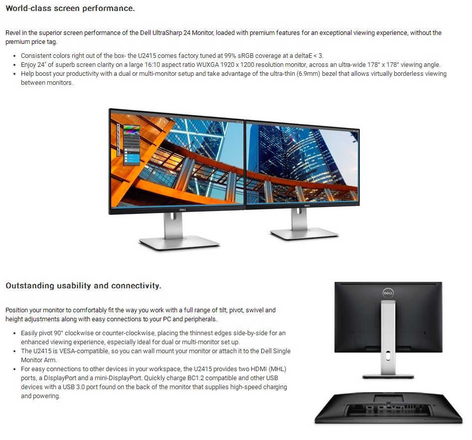 DELL U2415 24" UltraSharp Monitor (3years warranty by Dell Singapore