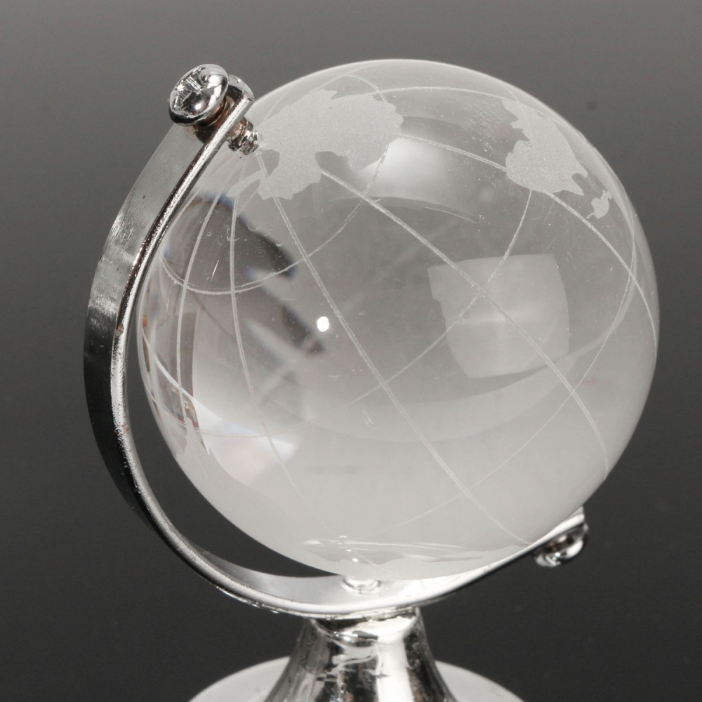Crystal Glass Frosted World Globe Paperweight With Silver Stand Home