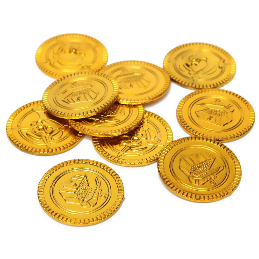 Plastic Gold Coins Pirate Pirates Treasure Chest Coin Loot Party Favors ...