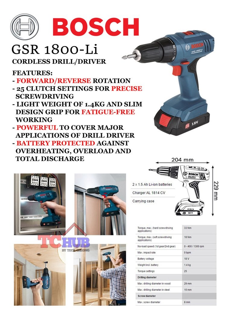 Bosch Cordless Driver Drill 18V GSR 1800-Li | Lazada Singapore