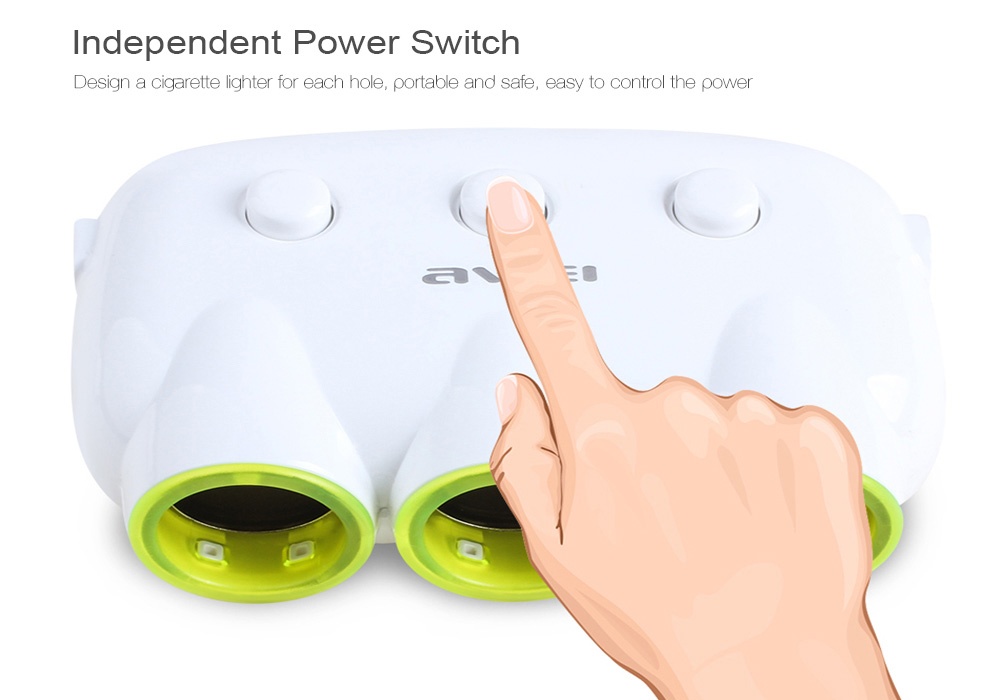 AWEI C-35 2 USB Ports 3 Sockets Car Cigarette Lighter  Car Power Adapter 3 in 1 120W 12-24V Independent Switch - Black