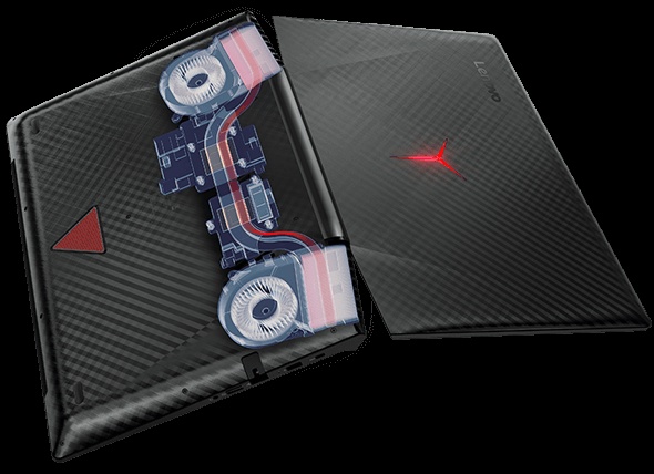 Dual metal fans and rear air vents dissipate heat.