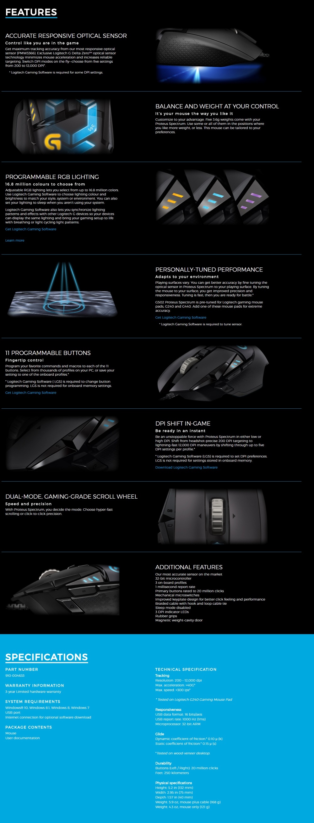 Logitech G502 Proteus Spectrum Rgb Tunable Gaming Mouse Cee Show Singapore