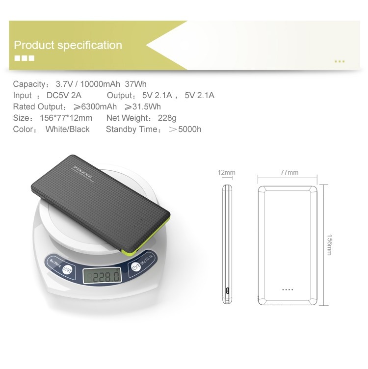 PINENG PN-951 2017 new arrival polymer power bank 10000mAh with built-in cable for IPHONE/SAMSUNG/HUAWEI/IPAD