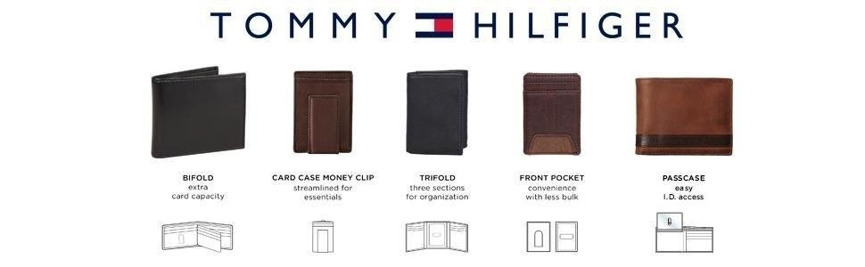 tommy hilfiger men's leather cambridge passcase wallet with removable card holder