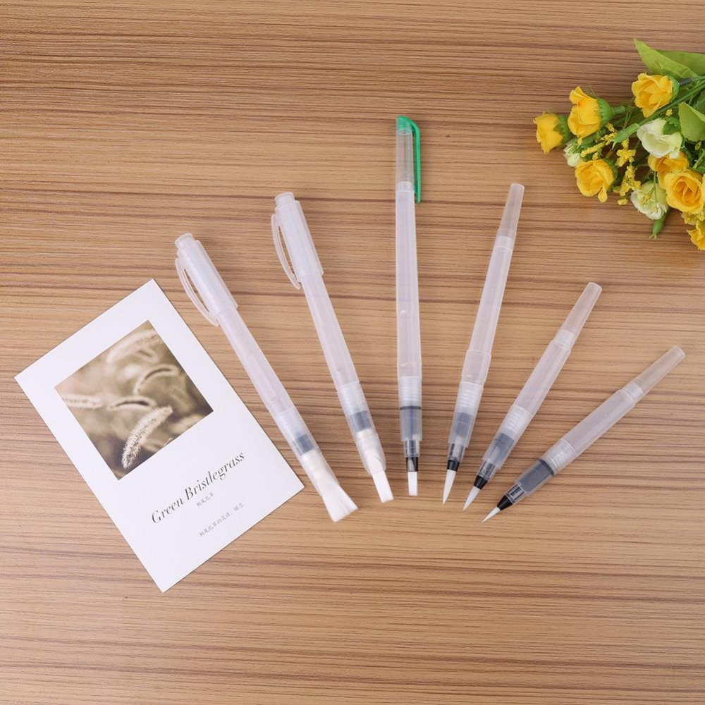 Calligraphy Blending Drawing 6PCS Large Capacity Soft Water Coloring Brush Pen Refillable for Watercolor Painting