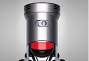 The Dyson V8 Absolute cordless vacuum cleaner. Slide switch to select power. Provides up to 7 minutes of higher suction for more difficult tasks.
