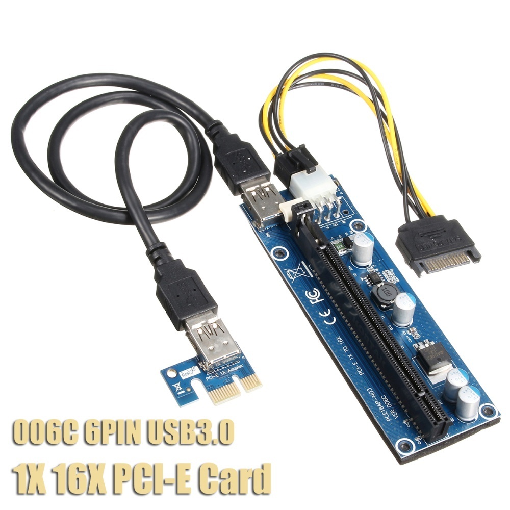 New 6Pin USB3.0 Pcie PCI-E Express 1x To 16x Extender Riser Card Adapter Cable G